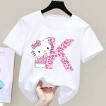 T-shirt Hello Kitty Lettre K Blanc