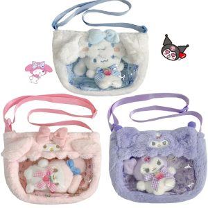 Sac à main en peluche transparent Hello Kitty Kuromi et Cinnamoroll