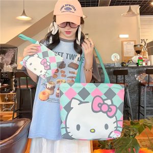 Sac fourre-tout en toile Hello Kitty pour Femme Kawaii