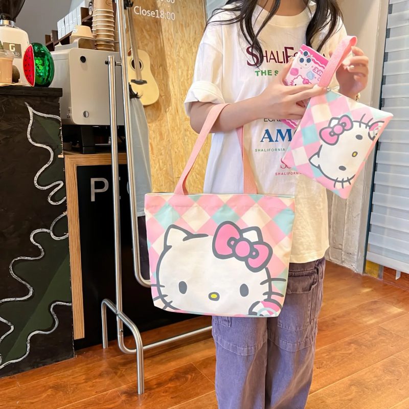 Sac fourre-tout en toile Hello Kitty pour Femme Kawaii Rose