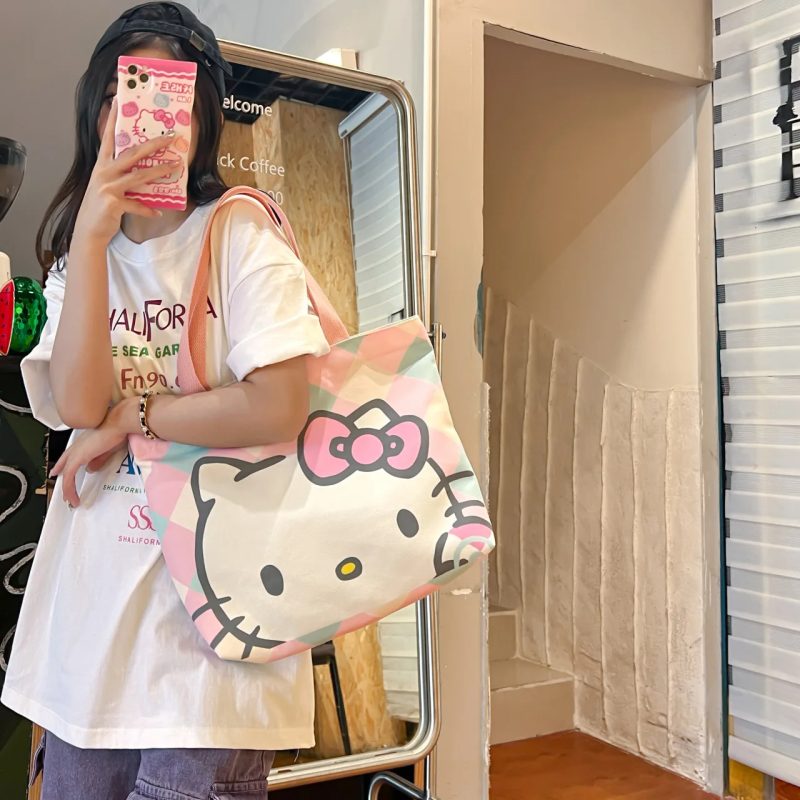 Sac fourre-tout en toile Hello Kitty pour Femme Kawaii Rose