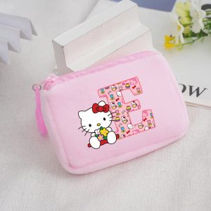 Porte-monnaie Carré en Peluche Hello Kitty pour filles lettre E