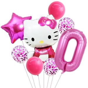 Ballons d'anniversaire Hello Kitty Papillon Rose 0