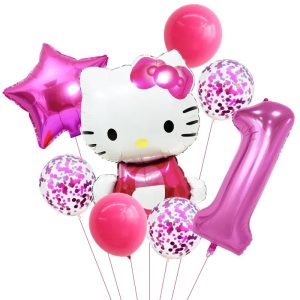 Ballons d'anniversaire Hello Kitty Papillon Rose 1