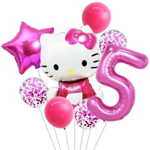 Ballons d'anniversaire Hello Kitty Papillon Rose 5