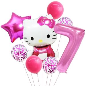 Ballons d'anniversaire Hello Kitty Papillon Rose 7