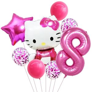 Ballons d'anniversaire Hello Kitty Papillon Rose 7