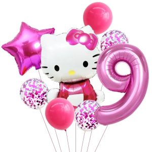 Ballons d'anniversaire Hello Kitty Papillon Rose 9