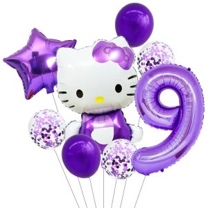 Ballons d'anniversaire Hello Kitty Papillon Mauve 9